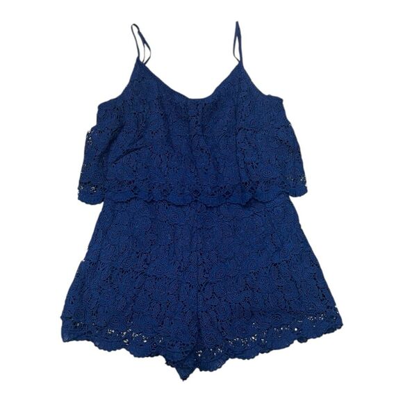 In the Beginning Blue Lace Sleeveless Romper S - Picture 1 of 5